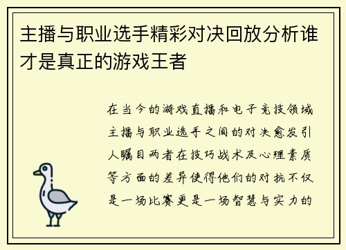 主播与职业选手精彩对决回放分析谁才是真正的游戏王者